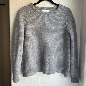 Everlane Womens‎ Wool Cashmere Ribbed Crewneck Sweater Grey Raglan Size M
